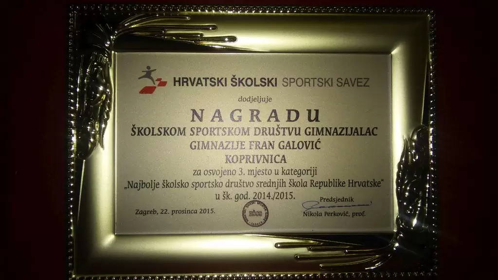 Gimnazija "Fran Galović" Koprivnica- Gimnazijski sport: 3. u Hrvatskoj